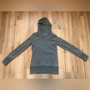 Ragwear Vegan Teal Hooded Sweatshirt Button Detail Polka Dots Inspirational